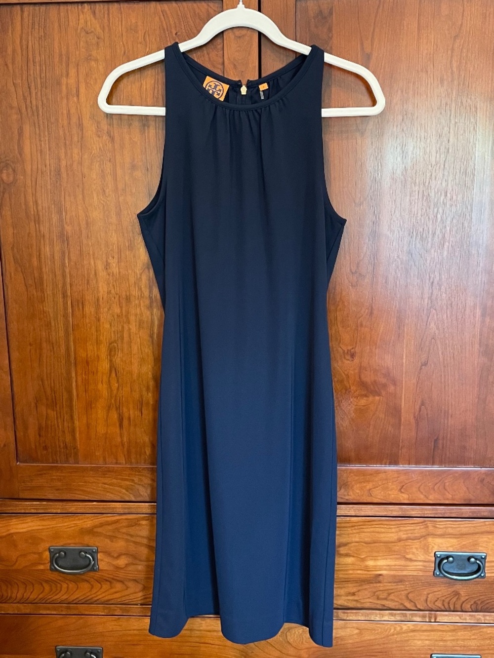 Tory Burch  Navy Blue Pleated High Neck Shift Dress Small